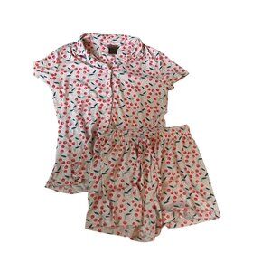 Jammies Pajama Set Shirt and Shorts Pink Cherry Pattern Women's Size S